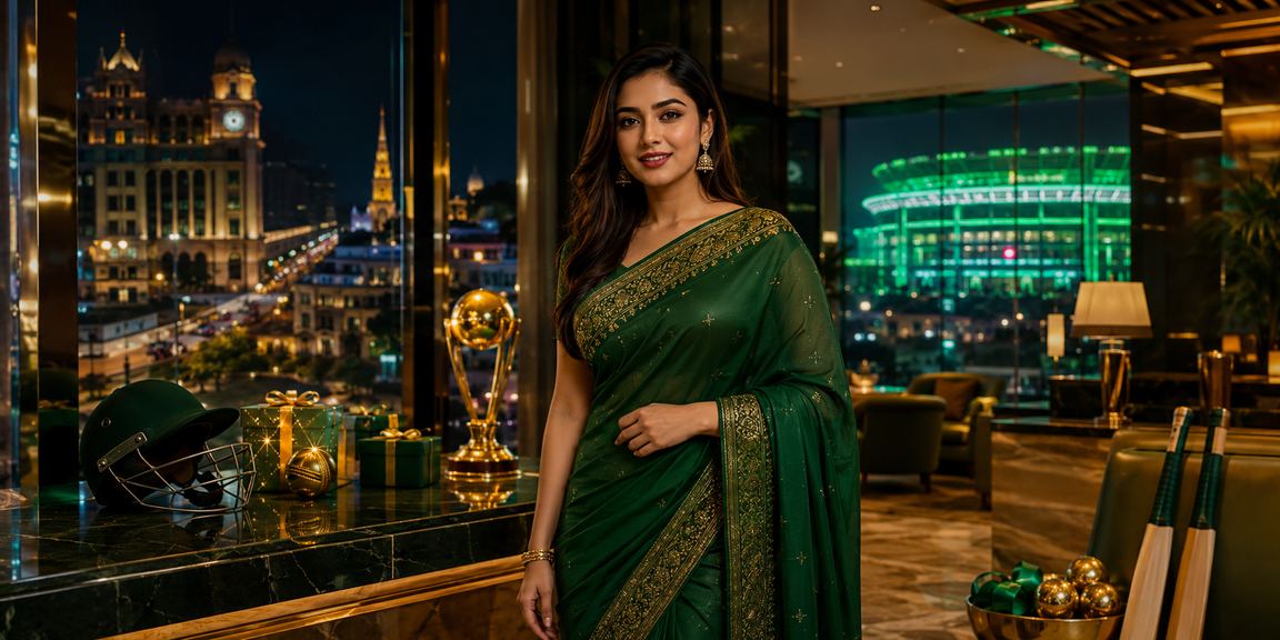 রাজশাহীতে শাড়ি পরা একজন সমর্থক মোবাইলে ক্রিকেট বেটিং প্ল্যাটফর্ম ব্যবহার করছেন